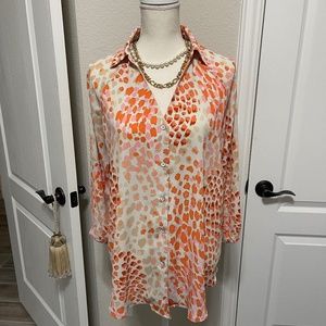 Cabi- Orange and white Go-To Blouse- Small (#6081)